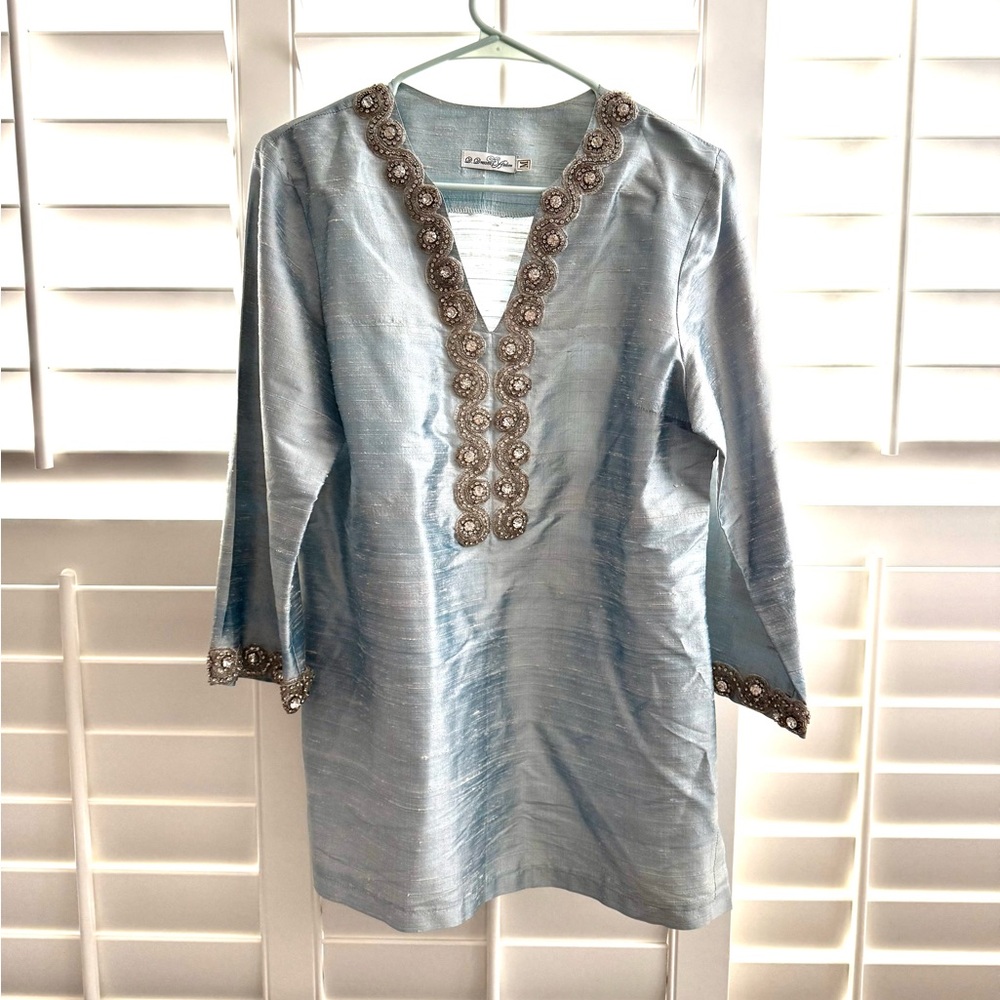 Linen sea foam Blue Tunic Top M EUC